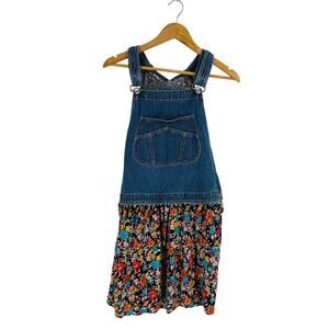 Urban Renewal Denim Floral Overall Dress Jumper Pinafore Boho Cottagecore Size L